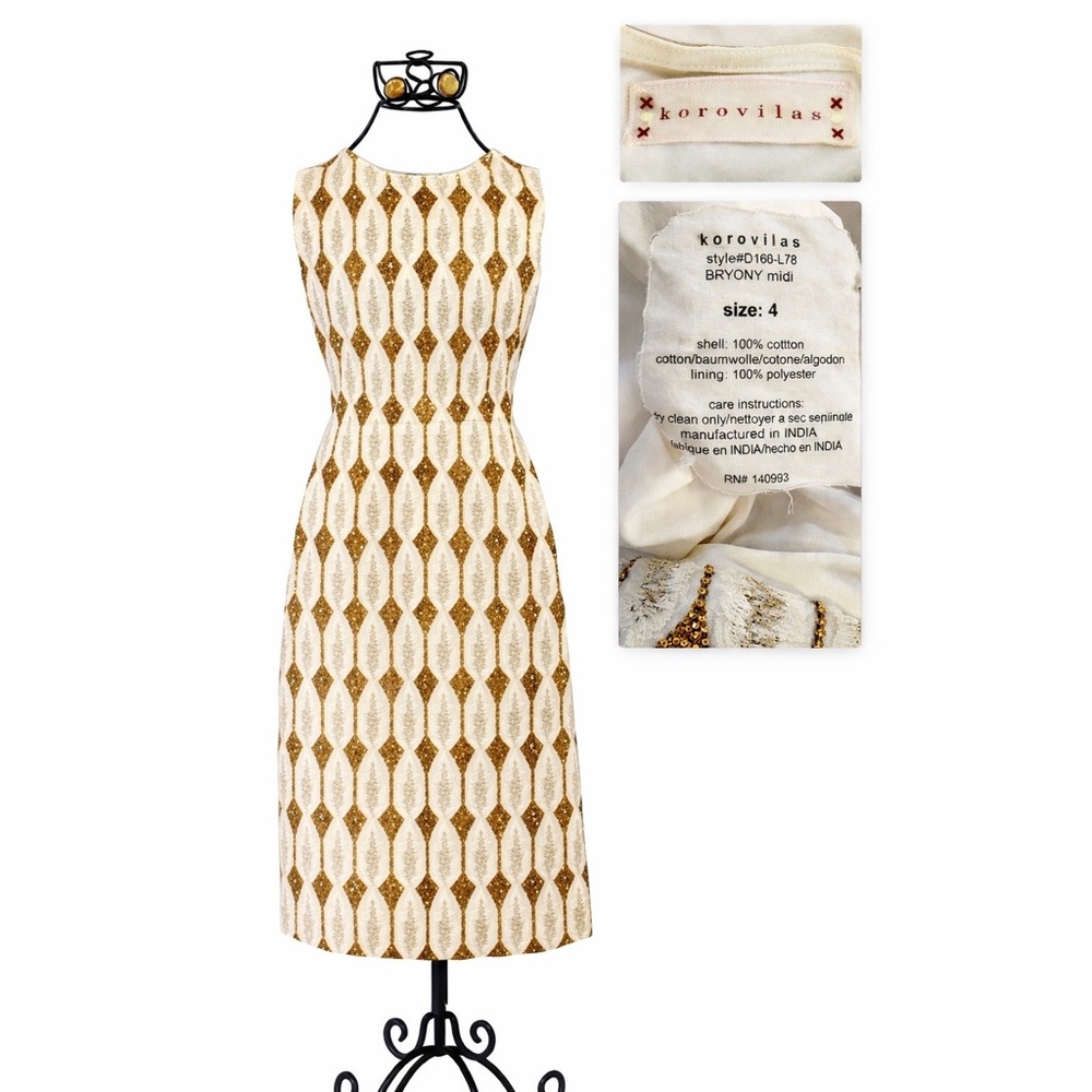 Anthropologie Gold and Cream Midi Dress